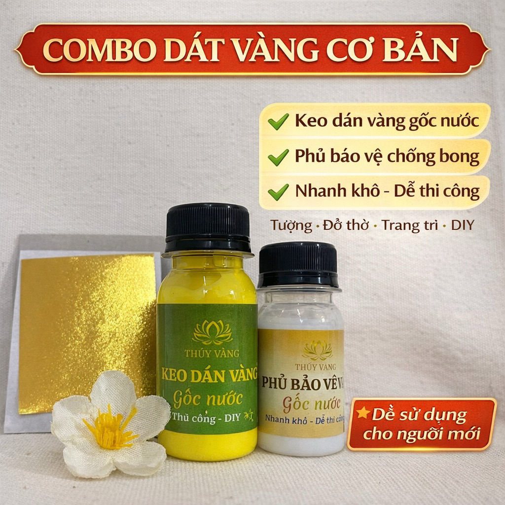 KEO DÁT VÀNG gốc nước chuyên dát lá vàng, keo dán nhanh khô dễ làm cho người mới trang trí tượng, DIY 100ml /50ml /30ml