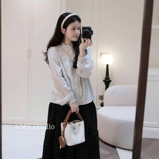 VMY Studio - Áo sơ mi bánh bèo dài tay tiểu thứ QCCC nữ, áo bánh bèo nữ cổ bèo thêu ren họa tiết hoa siêu xinh nữ