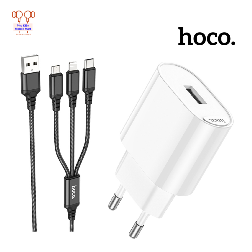 Củ Sạc USB 10.5W HOCO C109A Kèm Dây Sạc 3 Đầu Type C / Micro / iP – Sạc Nhanh 2.1A An Toàn
