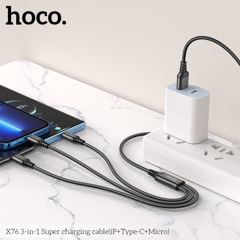Củ Sạc USB 10.5W HOCO C109A Kèm Dây Sạc 3 Đầu Type C / Micro / iP – Sạc Nhanh 2.1A An Toàn