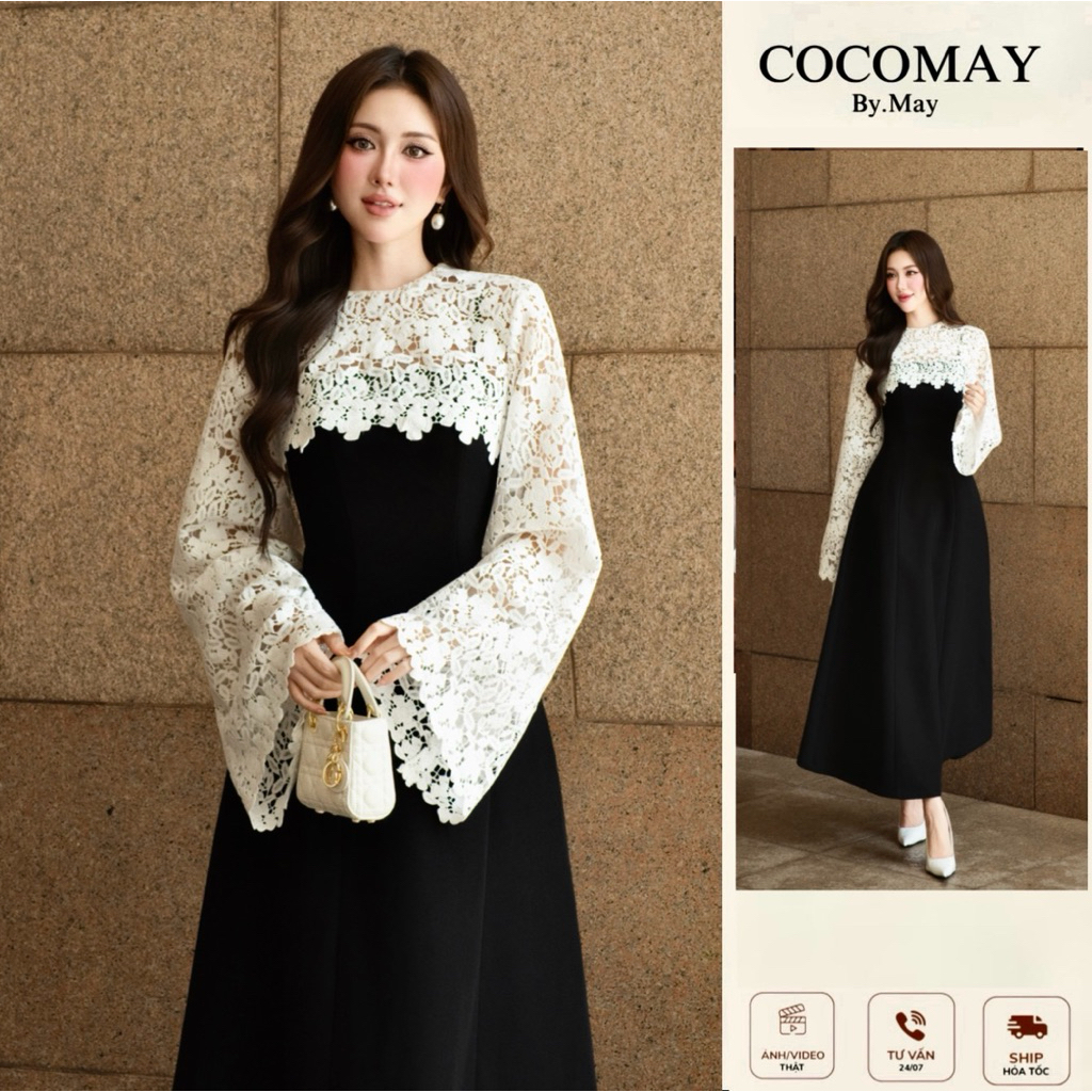 COCOMAY FLORENTINE – Set Gồm áo Ren Phối đầm dây Đen Thanh Lịch ...