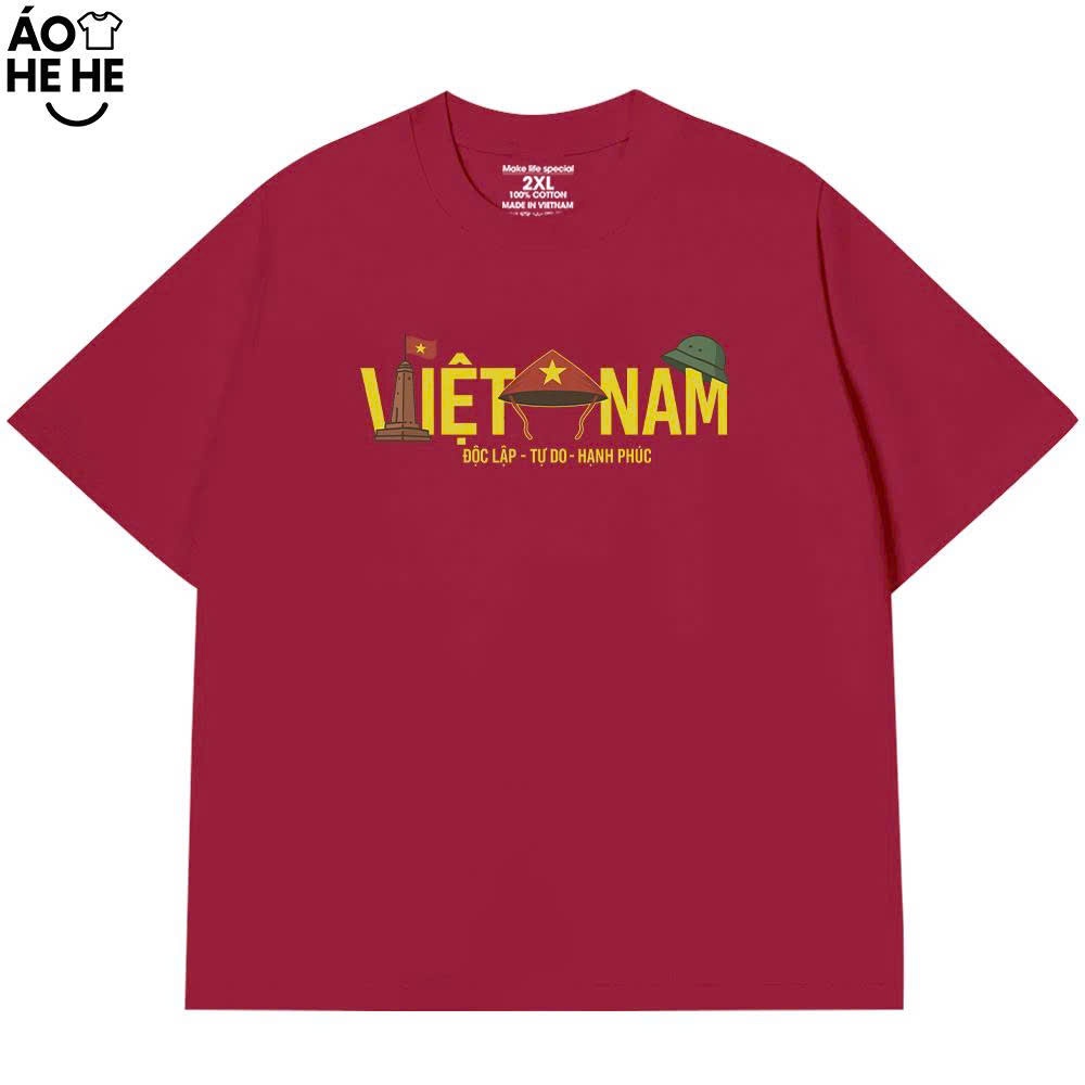 Áo Thun In Chữ Việt Nam Độc Lập Tự Do Hạnh Phúc Dành Tặng Bạn Bè Form Rộng Cotton 250gsm