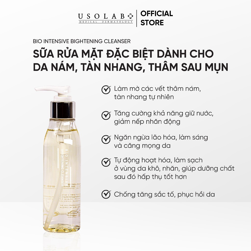 Sữa rửa mặt trắng da USOLAB - Bio Intensive Bightening Cleanser - Giúp dưỡng sáng và mờ thâm nám 150ml