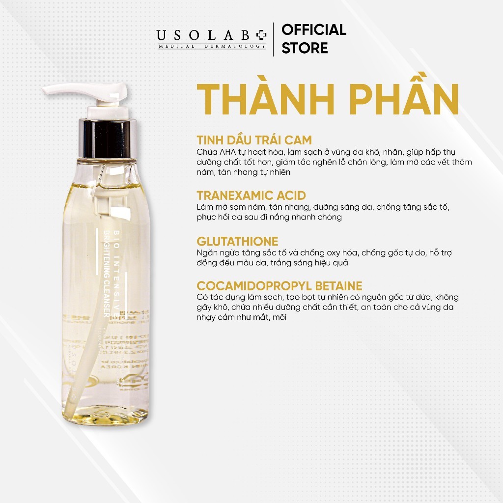 Sữa rửa mặt trắng da USOLAB - Bio Intensive Bightening Cleanser - Giúp dưỡng sáng và mờ thâm nám 150ml