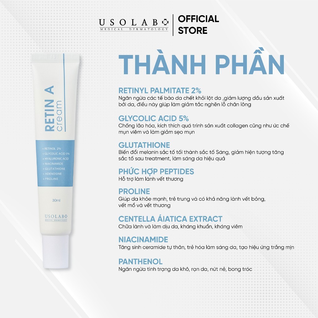 Kem chống lão hóa đa cấp độ USOLAB RETIN A - Giúp phục hồi, làm sáng da 30ml