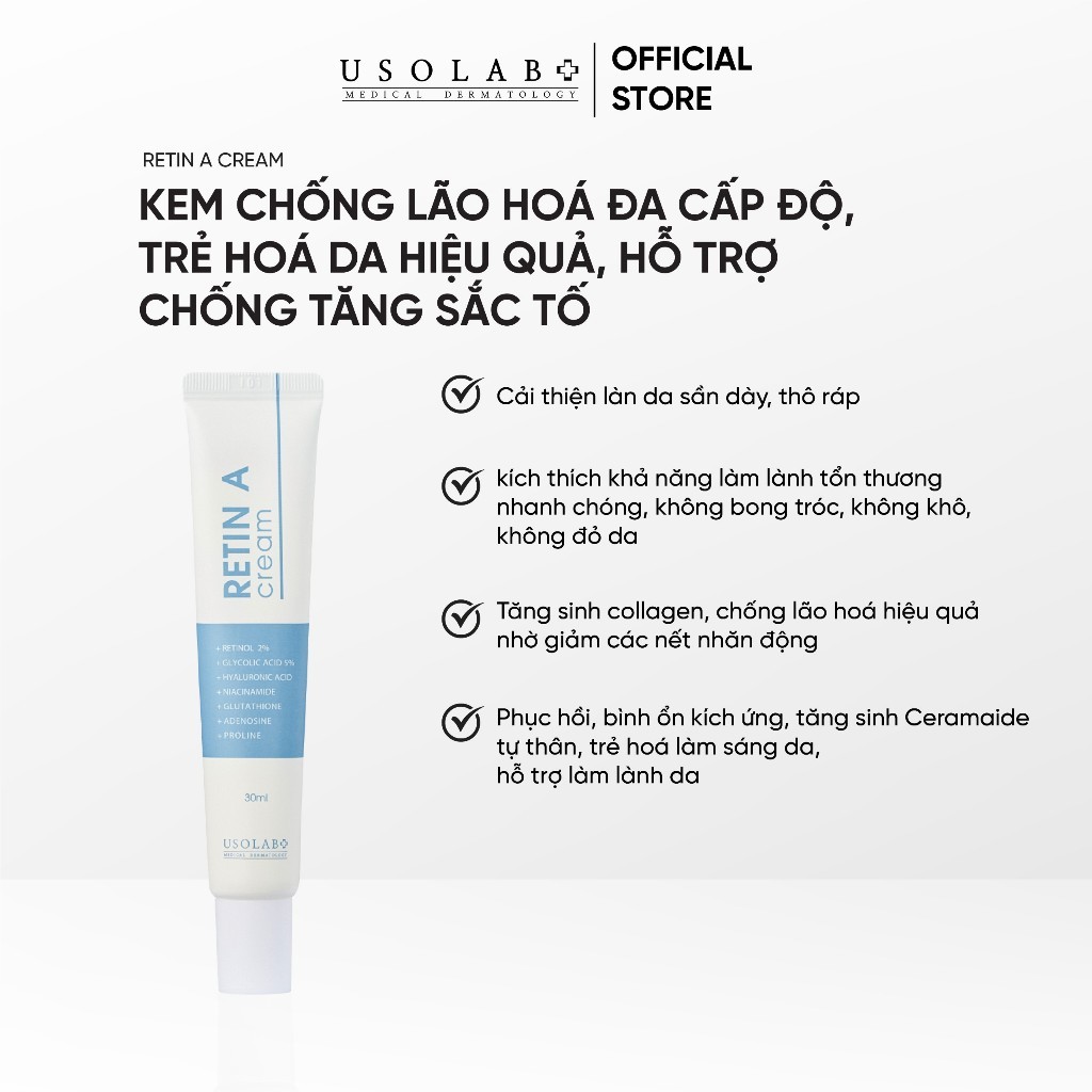 Kem chống lão hóa đa cấp độ USOLAB RETIN A - Giúp phục hồi, làm sáng da 30ml