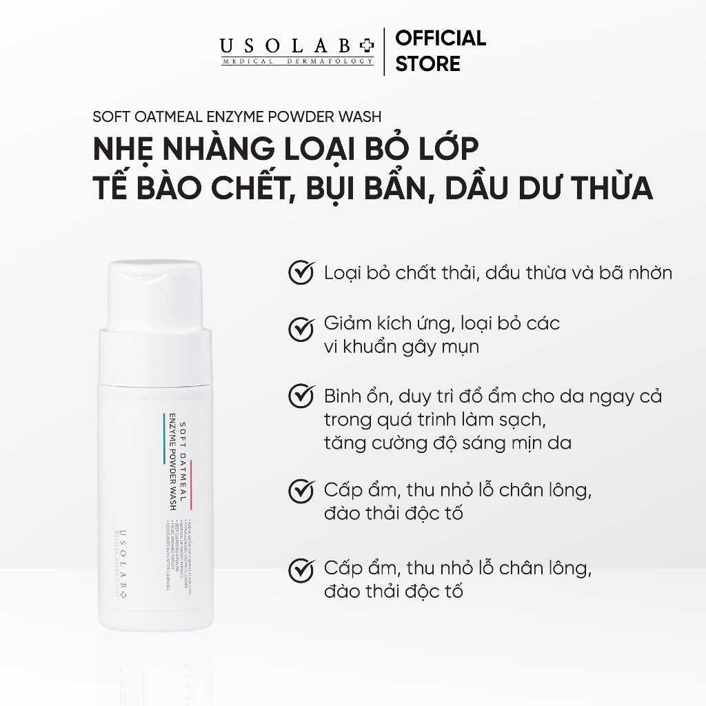 Tẩy da chết enzyme yến mạch USOLAB - Bio Soft Oatmetal Enzyme Powder Wash 50g