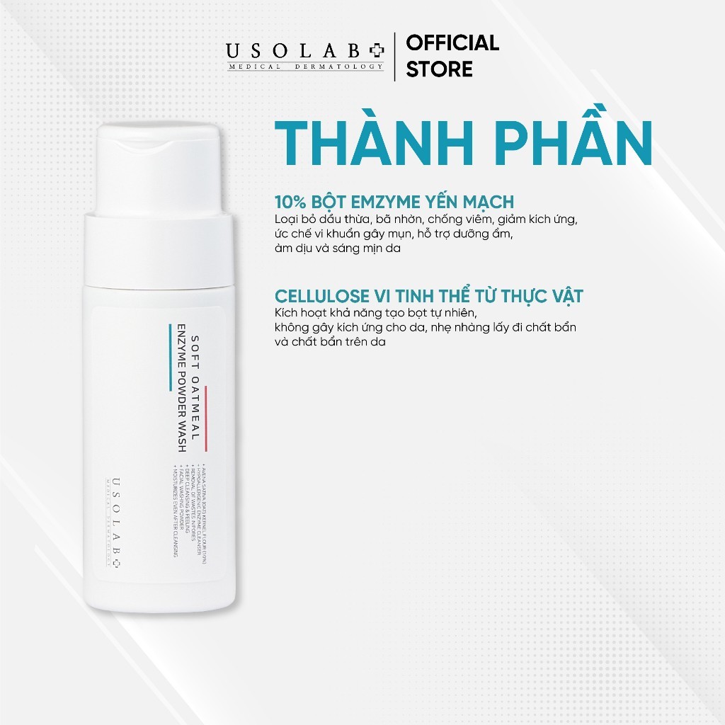 Tẩy da chết enzyme yến mạch USOLAB - Bio Soft Oatmetal Enzyme Powder Wash 50g