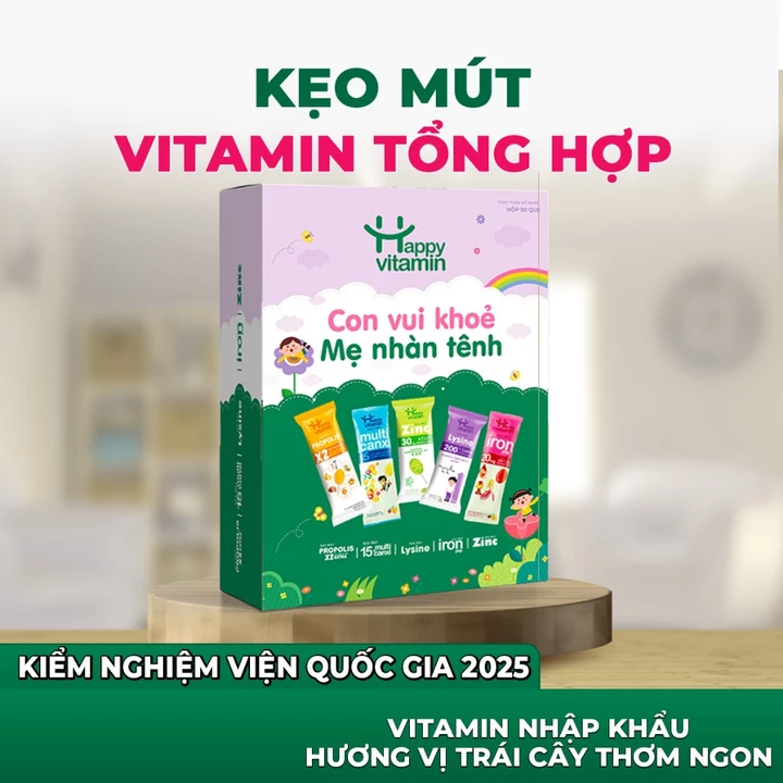 Hộp kẹo Vitamin Tổng Hợp - Happy Vitamin - Bổ sung Sắt, Kẽm, Canxi, Lysine, Keo Ong Cát cánh Lê Gừng - Date Mới Nhất – 4