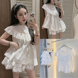 Set bộ thô boi phối ren áo kèm chân váy cạp chun dễ thương LAVIAN S54