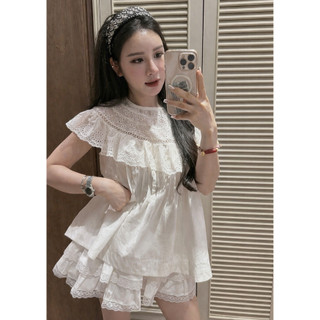 Set bộ thô boi phối ren áo kèm chân váy cạp chun dễ thương LAVIAN S54