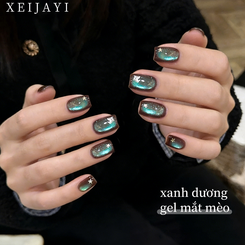 XEIJAYI 5g-Stylish brown-blue cat-eye gel nail polish, bền màu và bóng bẩy,thích hợp cho việc tự làm nghệ thuật vẽ móng.