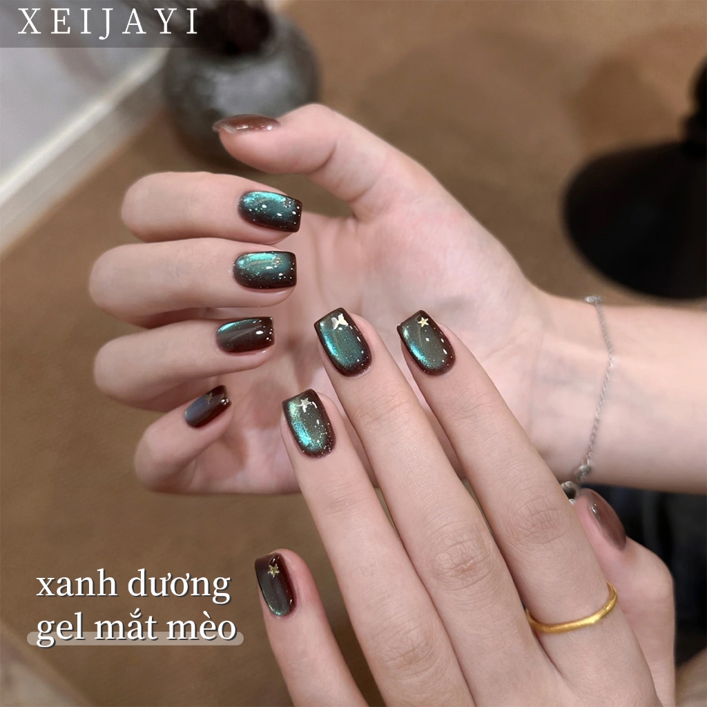 XEIJAYI 5g-Stylish brown-blue cat-eye gel nail polish, bền màu và bóng bẩy,thích hợp cho việc tự làm nghệ thuật vẽ móng.