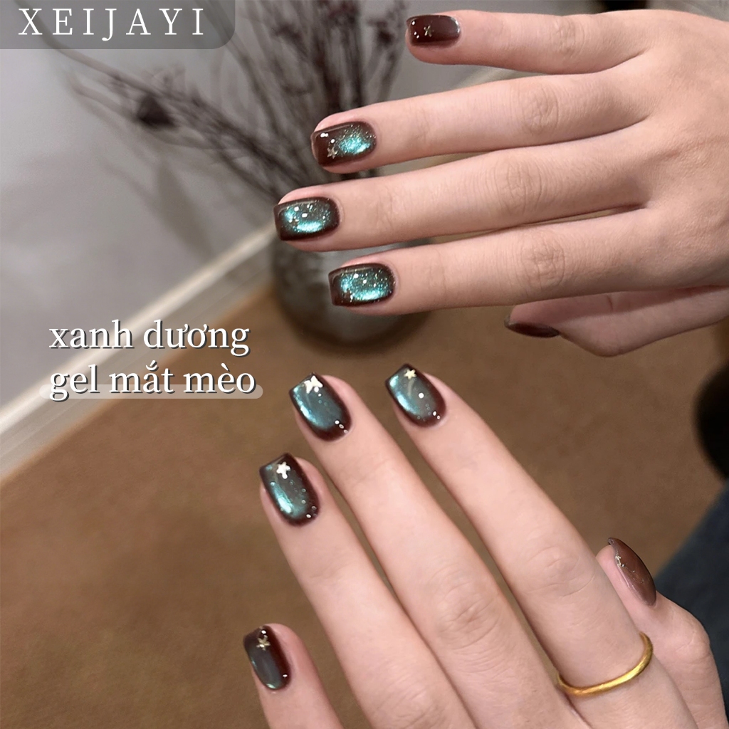 XEIJAYI 5g-Stylish brown-blue cat-eye gel nail polish, bền màu và bóng bẩy,thích hợp cho việc tự làm nghệ thuật vẽ móng.