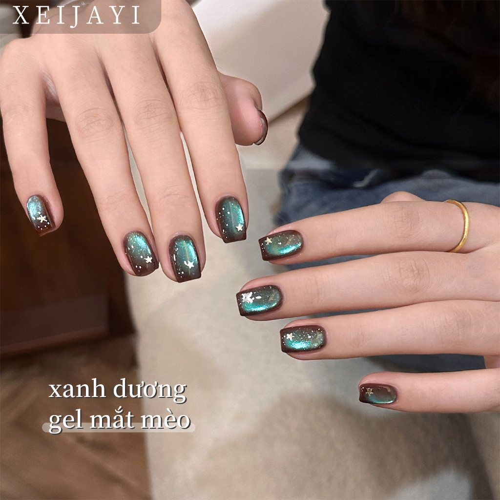 XEIJAYI 5g-Stylish brown-blue cat-eye gel nail polish, bền màu và bóng bẩy,thích hợp cho việc tự làm nghệ thuật vẽ móng.