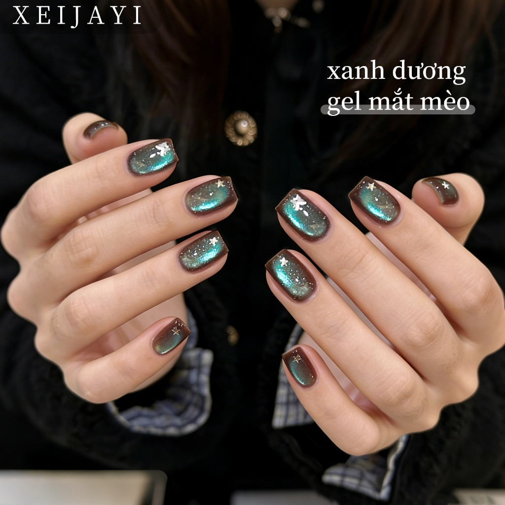 XEIJAYI 5g-Stylish brown-blue cat-eye gel nail polish, bền màu và bóng bẩy,thích hợp cho việc tự làm nghệ thuật vẽ móng.