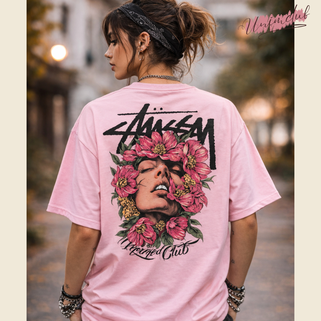 Áo Thun Stusssy Hoa Anemone Hải Quỳ Form Áo Rộng Oversize Chất Liệu Cotton Cao Cấp Co Giãn 2 Chiều