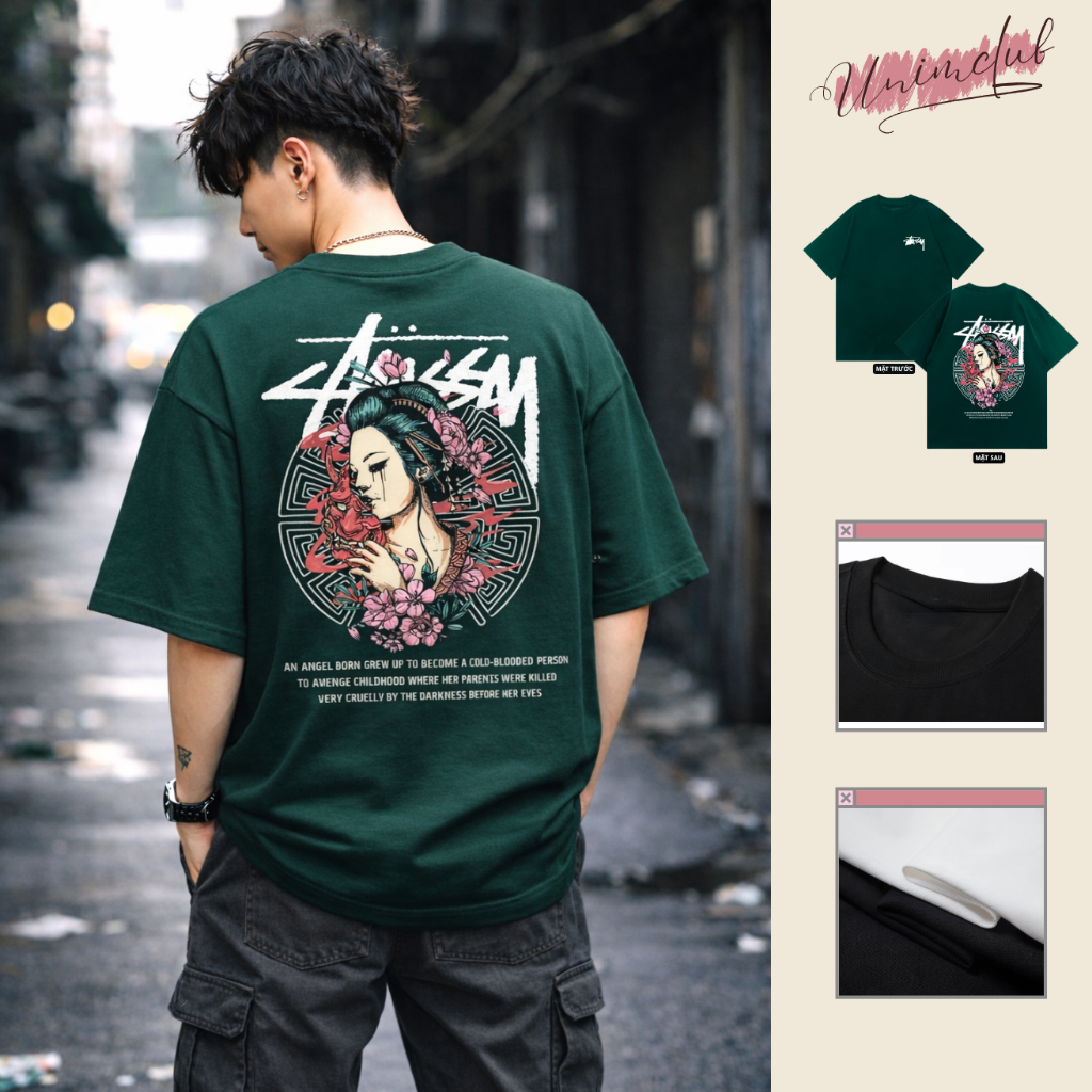 [Hoả Tốc 2h] Áo Thun Stussyy Geisha Nghệ Thuật Nhật Bản Form Áo Rộng Oversize Chất Liệu Cotton Cao Cấp Co Giãn 2 Chiều