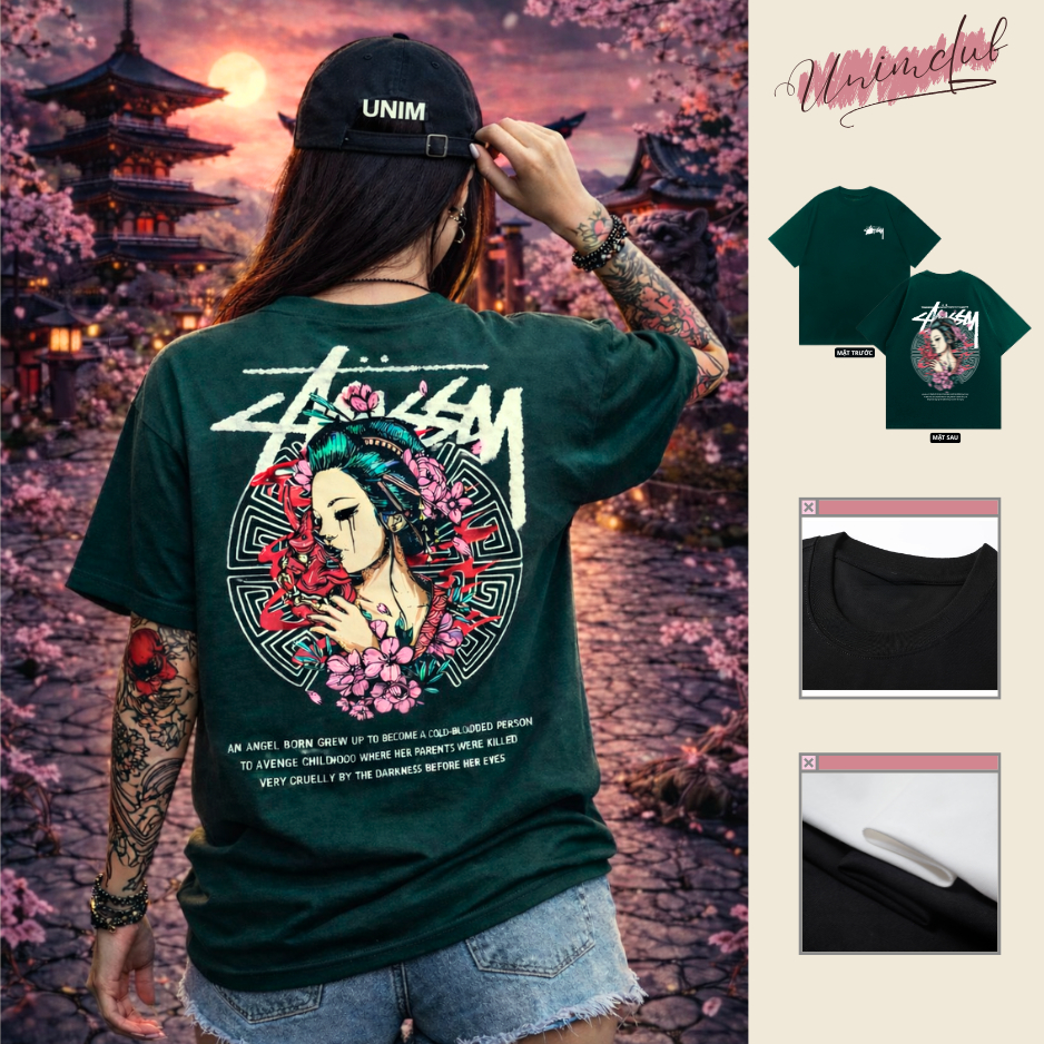 [Hoả Tốc 2h] Áo Thun Stussyy Geisha Nghệ Thuật Nhật Bản Form Áo Rộng Oversize Chất Liệu Cotton Cao Cấp Co Giãn 2 Chiều