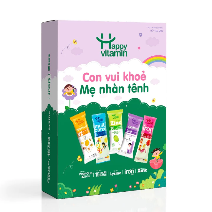 Hộp kẹo Vitamin Tổng Hợp - Happy Vitamin - Bổ sung Sắt, Kẽm, Canxi, Lysine, Keo Ong Cát cánh Lê Gừng - Date Mới Nhất – 3