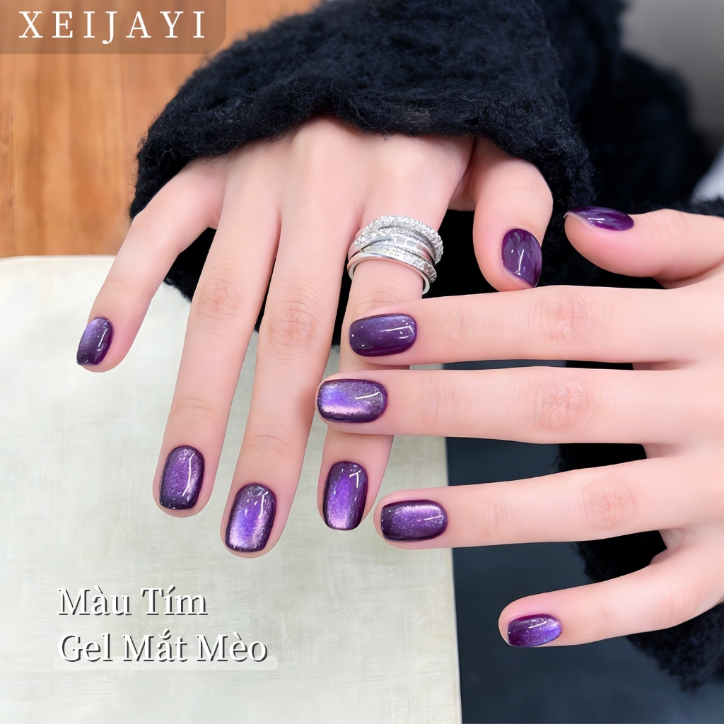 XEIJAYI 5g - Sơn móng tay gel mắt mèo màu tím mới, độ bóng lâu trôi, phù hợp với mọi tông da.