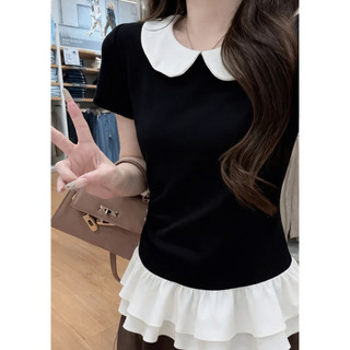 Áo thun cổ sen phối gấu xoè kiểu điệu đà, áo nữ phong cách Hàn quốc LAVIAN A103