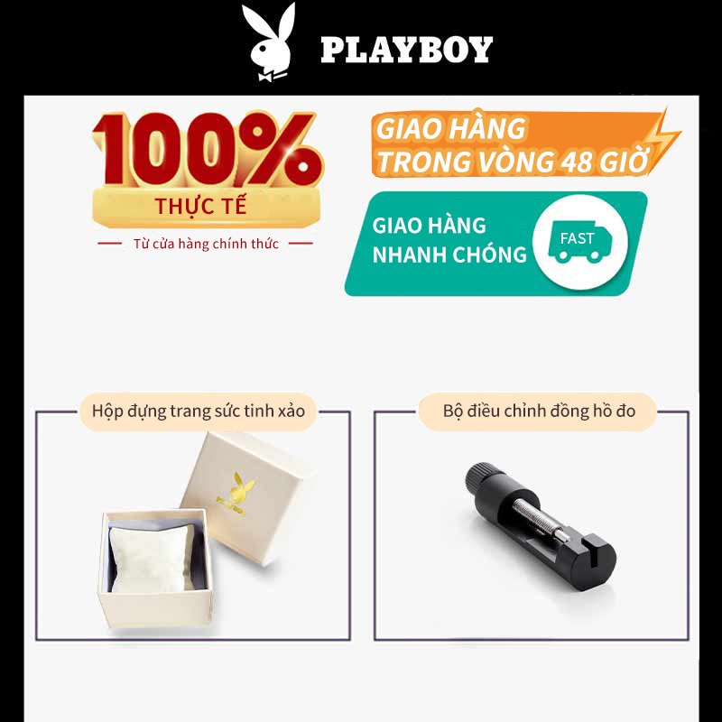 PLAYBOY Đồng Hồ nữ Thạch anh Dây đeo đồng hồ bằng thép không gỉ Đơn giản và thanh lịch Bộ Quà 3105