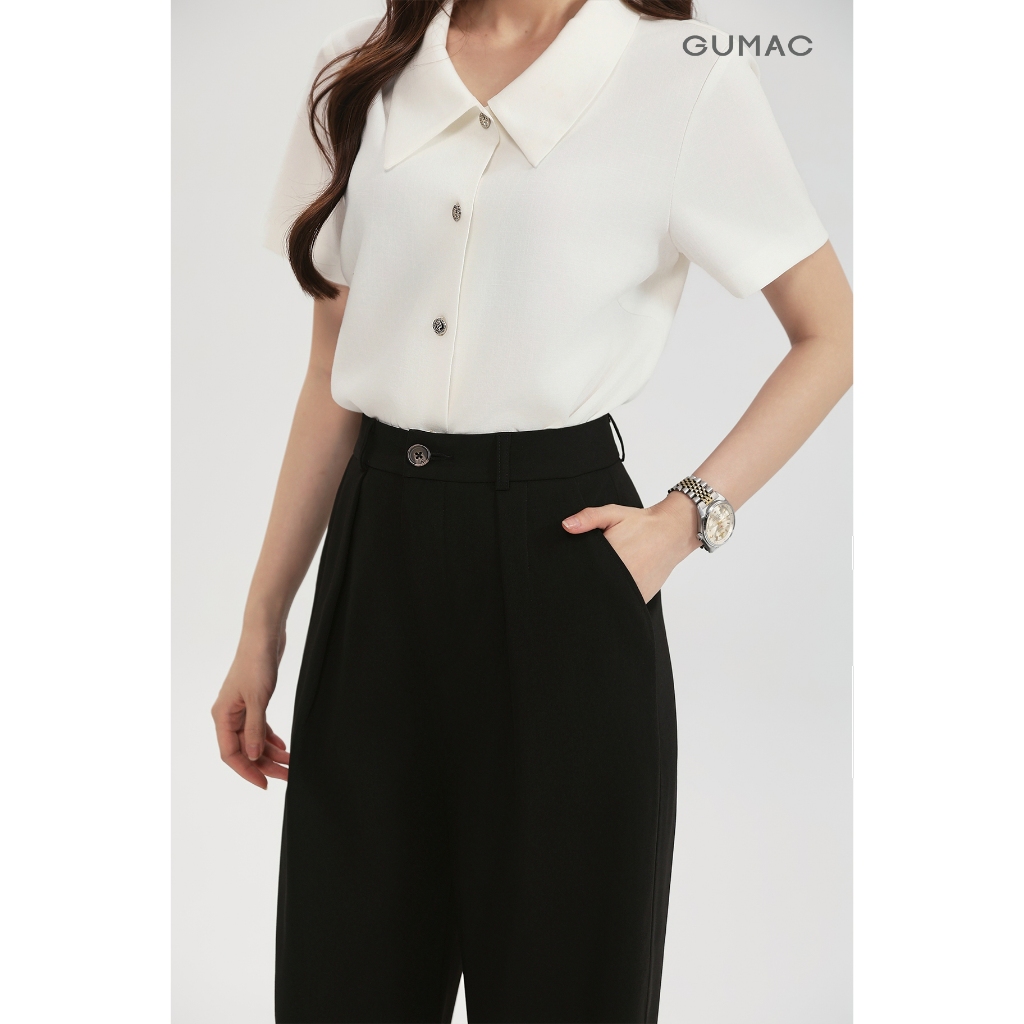 Quần Tây Ống Suông Nữ GUMAC Kiểu Xếp Li Lưng Rời Có Túi Xéo Chất Chéo Nhật Thoải Mái QG03011