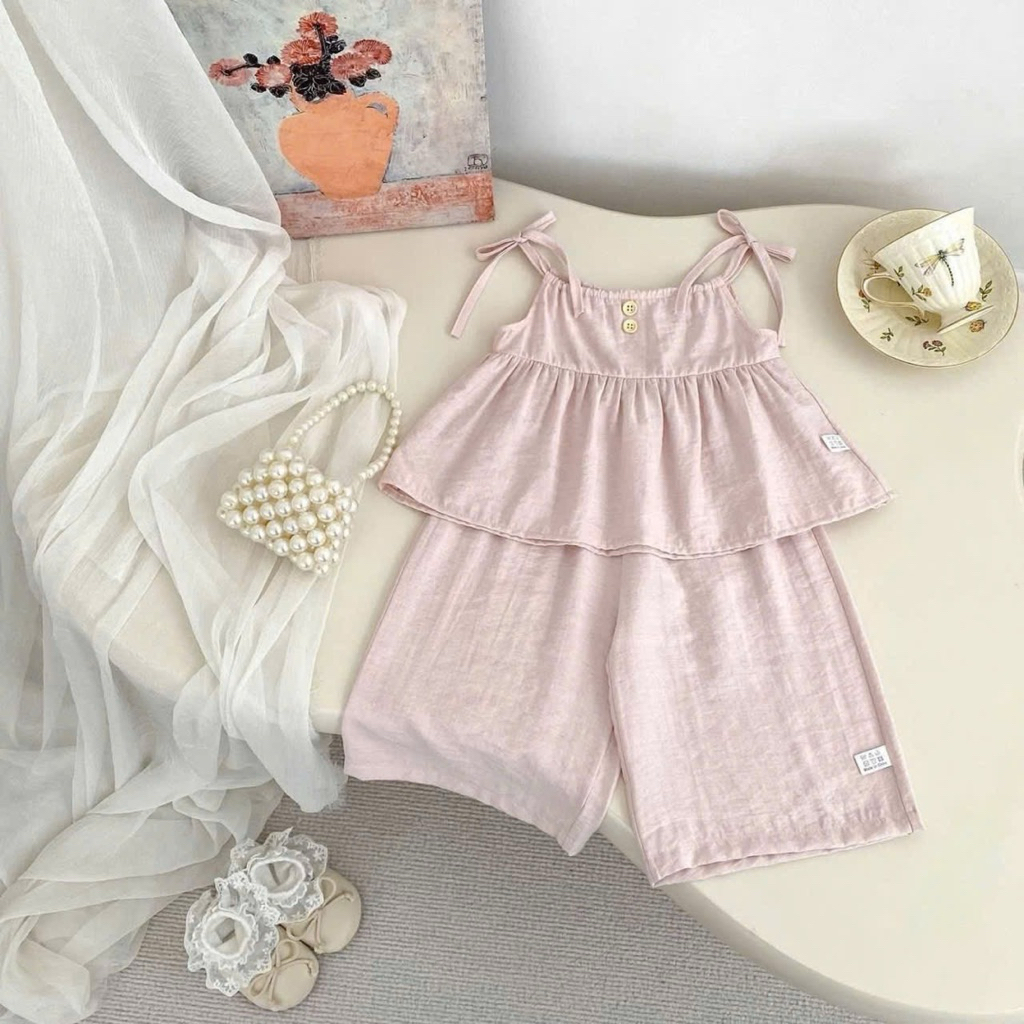 (Order) Bộ quần áo 2 dây vải mềm mỏng quần xuông mặc mùa hè mát dành cho bé gái