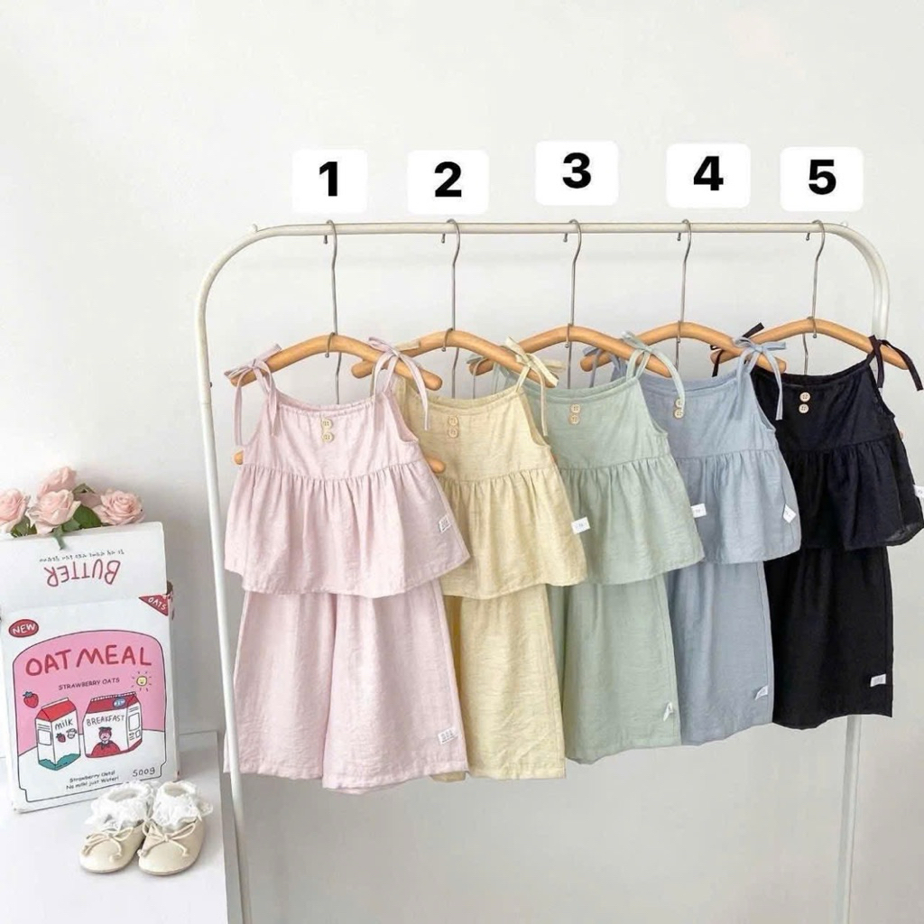 (Order) Bộ quần áo 2 dây vải mềm mỏng quần xuông mặc mùa hè mát dành cho bé gái