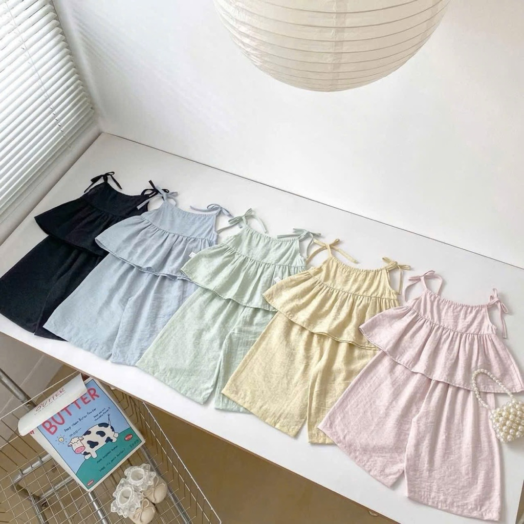 (Order) Bộ quần áo 2 dây vải mềm mỏng quần xuông mặc mùa hè mát dành cho bé gái