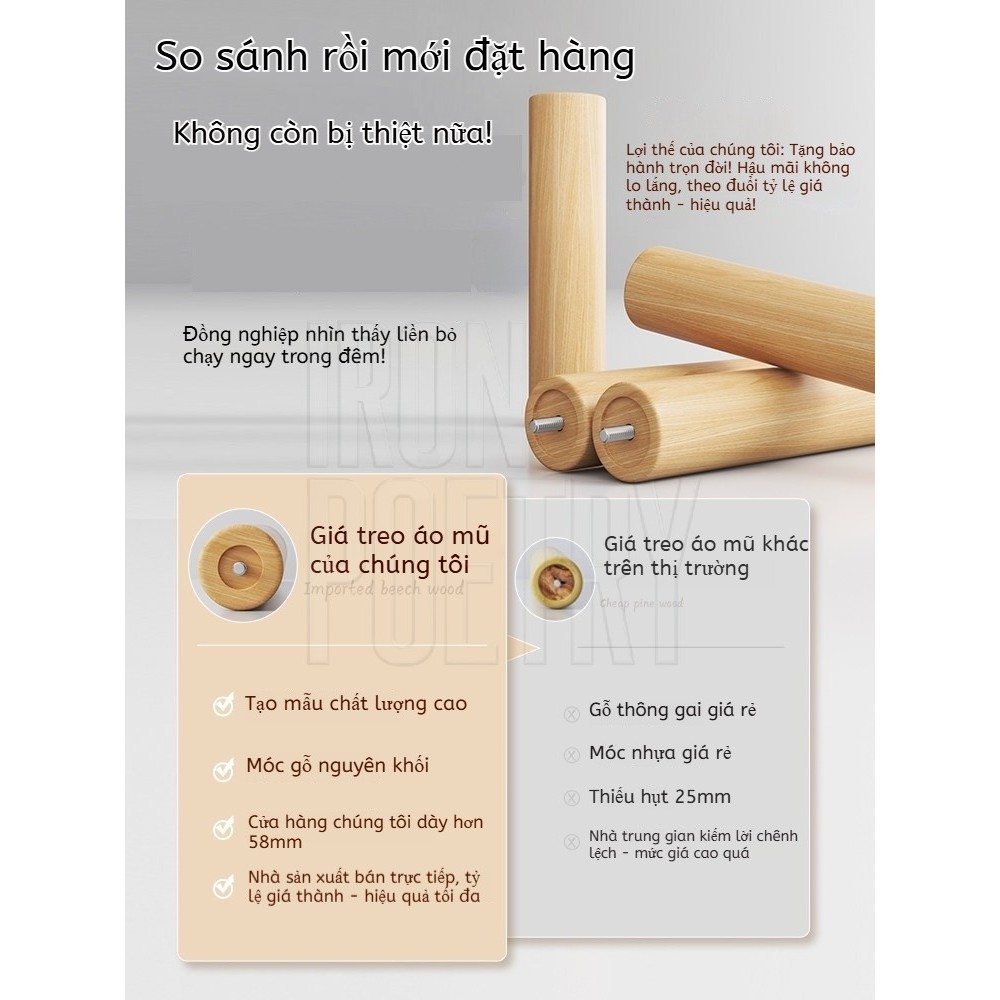 Giá treo quần áo gỗ tự nhiên thông minh cây móc áo đứng đa năng tiết kiệm không gian phòng ngủ