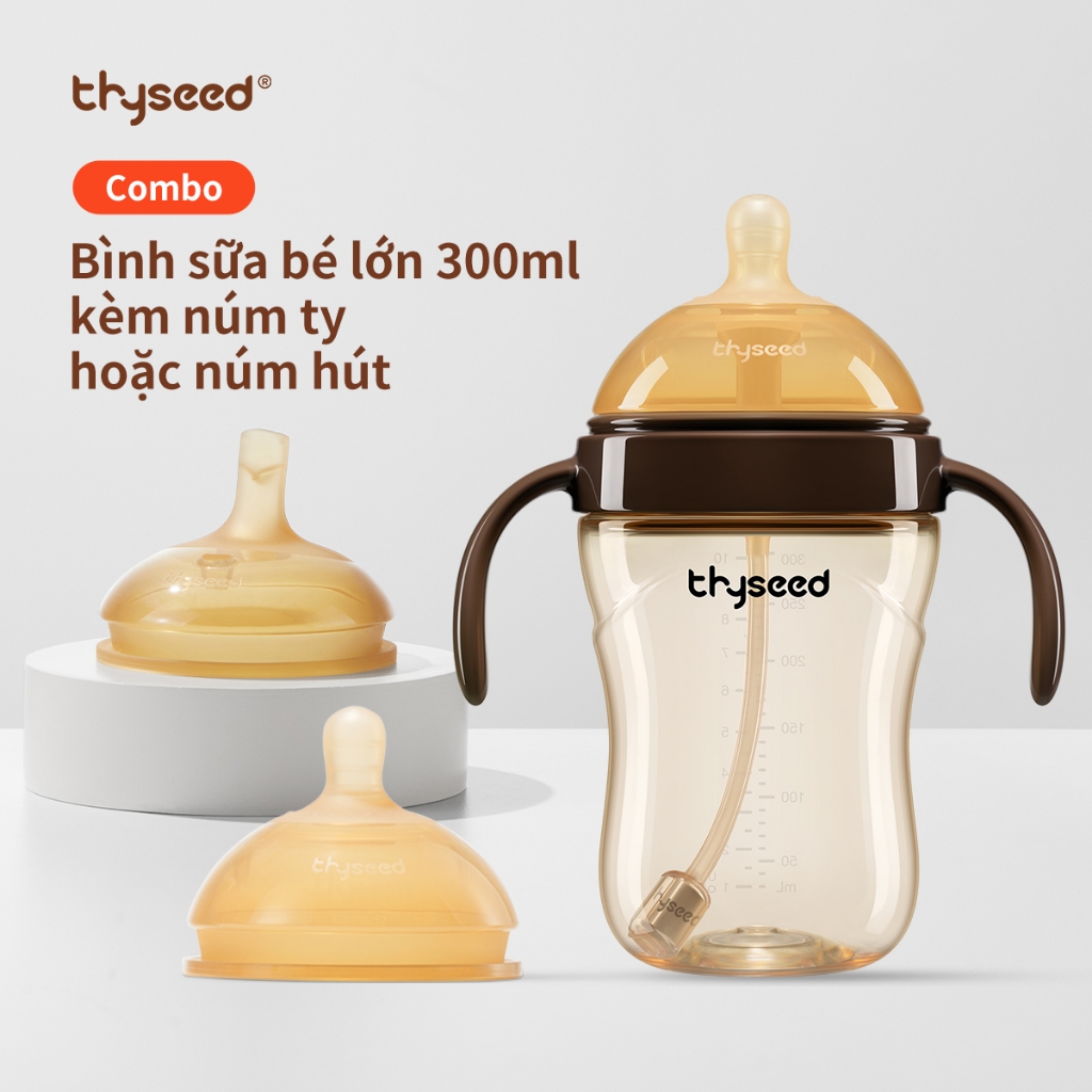 [Combo] Bình sữa 300ml kèm núm cho bé lớn Thyseed núm ty mềm có tay cầm