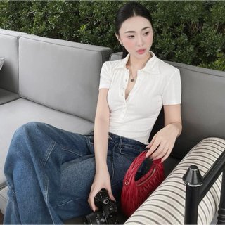 Áo Polo Nữ Cổ Đức Basic Form Ôm. Áo Thun Nữ Cổ Polo Chất Thun Gân Co Giãn A5
