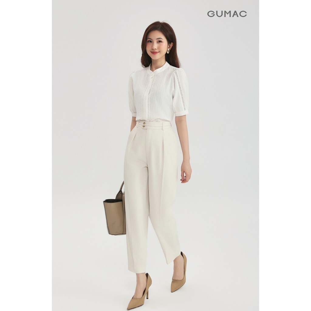 Quần Tây Nữ GUMAC Ống Đứng Lưng Cao Cạp Cao Cài Hai Khuy Nút Vải Bố Ruby Đứng Form QG03005