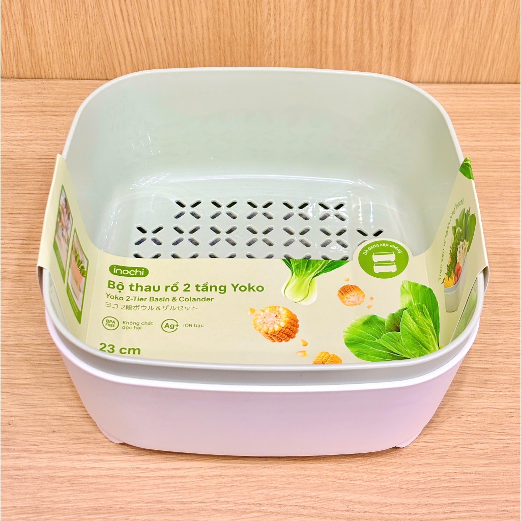 [MÃ MỚI] Bộ thau rổ 2 tầng INOCHI nhựa PP nguyên sinh an toàn, dễ vệ sinh