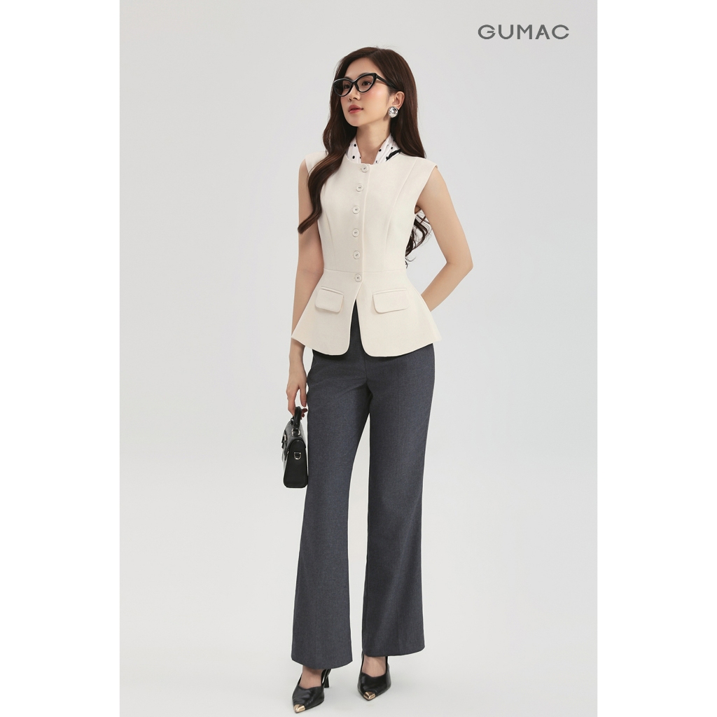 Quần Tây Nữ GUMAC Ống Loe Lưng Cao Cạp Cao Kaki Nhật Đứng Form Cạp Cao Túi Xéo Thời Trang QG03006