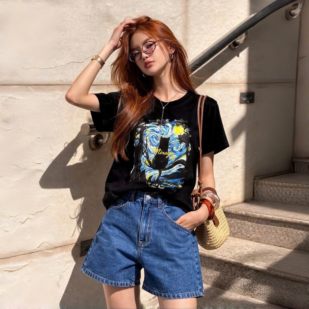 Áo Thun Mirage Bức Tranh Mèo Local Brand Chất 100% Cotton Mềm Mịn Thoáng Mát.