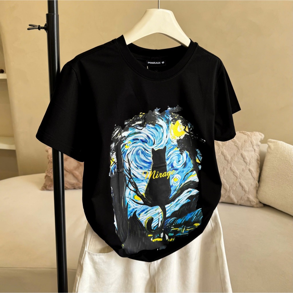 Áo Thun Mirage Bức Tranh Mèo Local Brand Chất 100% Cotton Mềm Mịn Thoáng Mát.