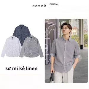 Áo Sơ Mi Dài Tay LINEN Kẻ Sọc NAMAD Form Hơi Rộng Cổ Đức Mát Mẻ, Thấm Hút Mồ Hôi