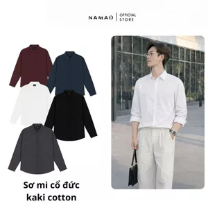 Áo Sơ Mi Cổ Đức NAMAD Dài Tay Chất Liệu Kaki Cotton Mềm Mịn Forrm Rộng Thấm Hút Mồ Hôi C14