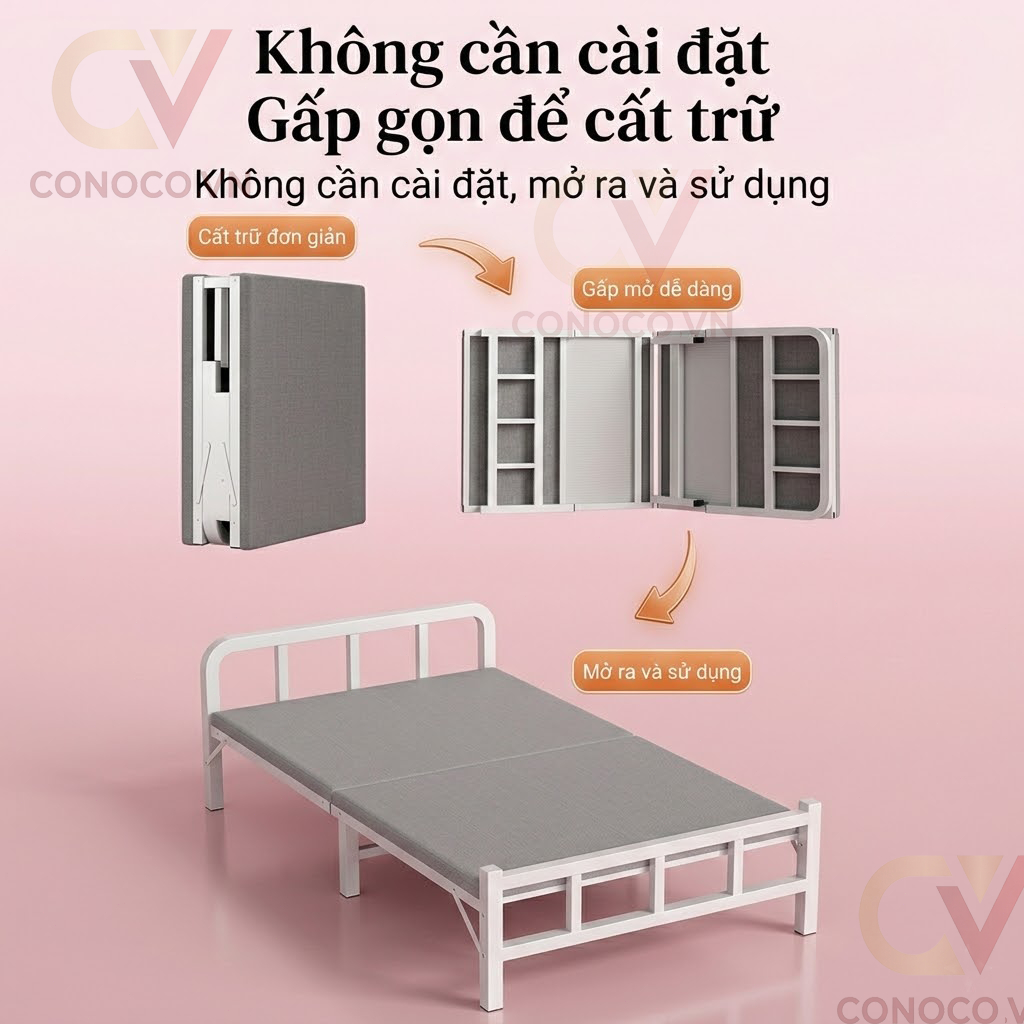 CONOCO Giường gấp gọn có nệm êm, chịu lực 300kg phù hợp phòng trọ/căn hộ nhỏ  Tổng Kho