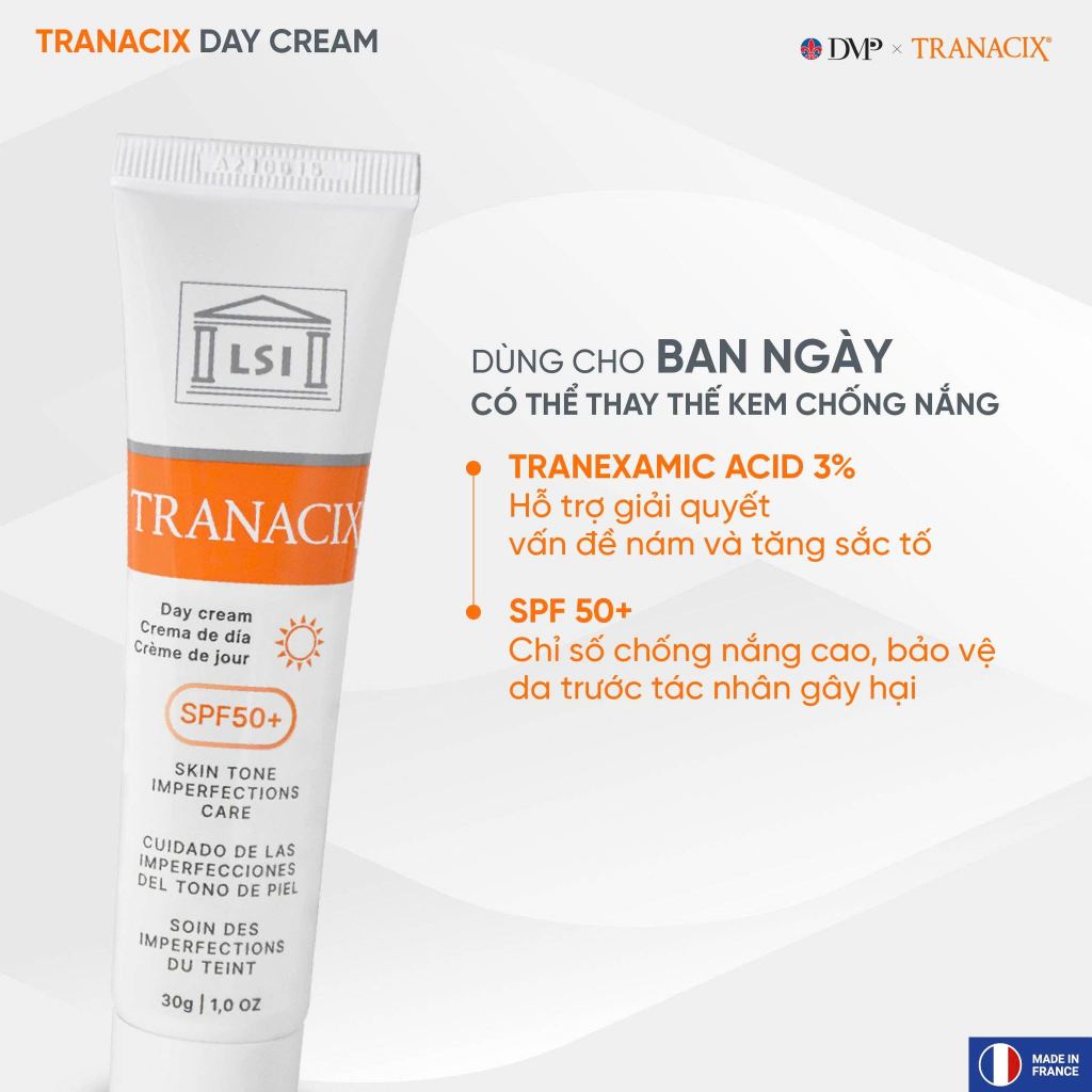 Kem nám và chống nắngTranacix Cream Day SPF 50+ 30G ngừa nám và bảo vệ da hằng ngày