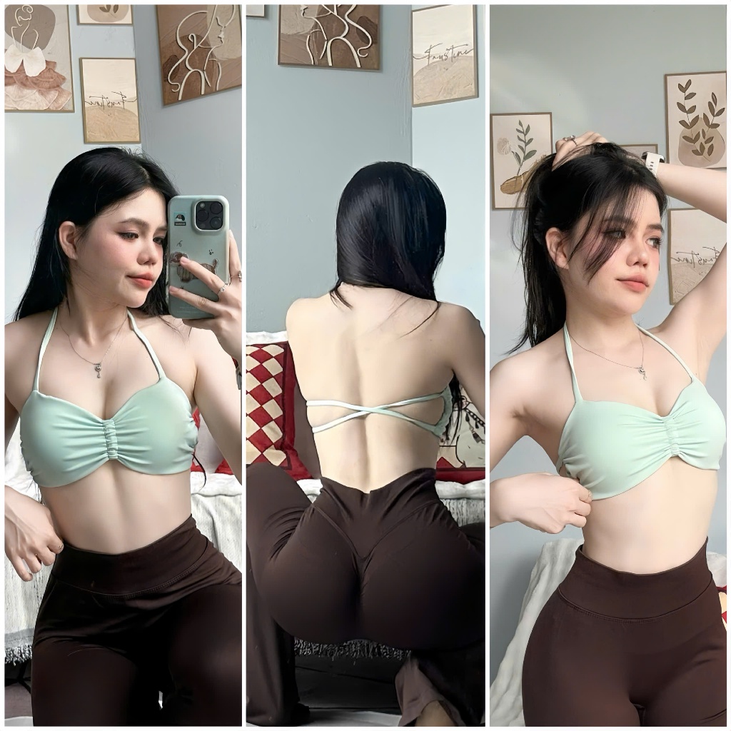 ÁO Bra VỎ SÒ Chéo Lưng A14 chất Thun Co Dãn KÈM MÚT RỜI Tập Gym-Yoga-Aerobic  THITHISPORT