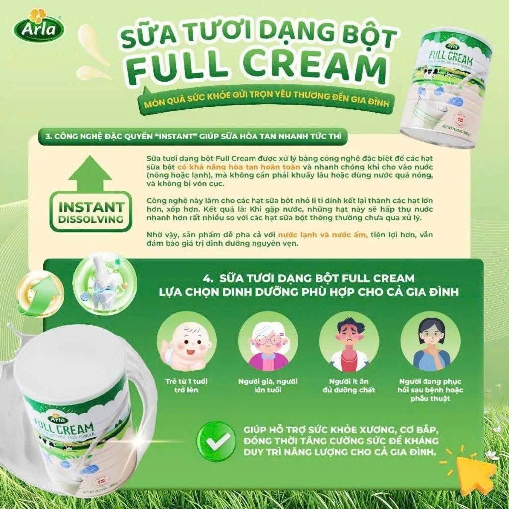Sữa Bột Nguyên Kem Arla Full Cream 800g Lựa Chọn Dinh Dưỡng Cho Gia Đình | Babymall & Care