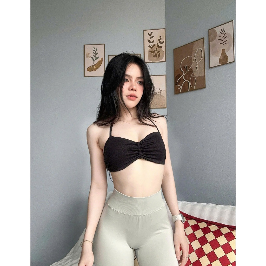 ÁO Bra VỎ SÒ Chéo Lưng A14 chất Thun Co Dãn KÈM MÚT RỜI Tập Gym-Yoga-Aerobic  THITHISPORT