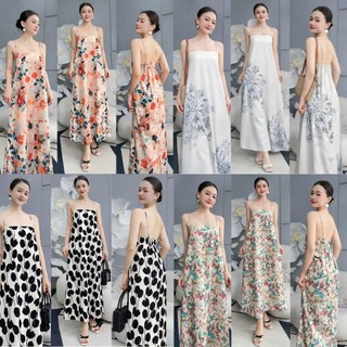 Váy hai dây dáng xòe chun lưng đi biển, Đầm suông maxi nữ 2 dây hoa nhí sang chảnh, Váy dài cho nữ VD04 VD01-BIATONKIDS
