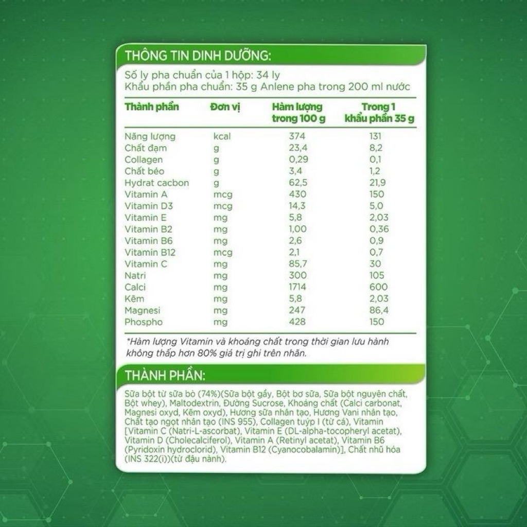 Sữa Bột Anlene Hương Vani Lon 800g