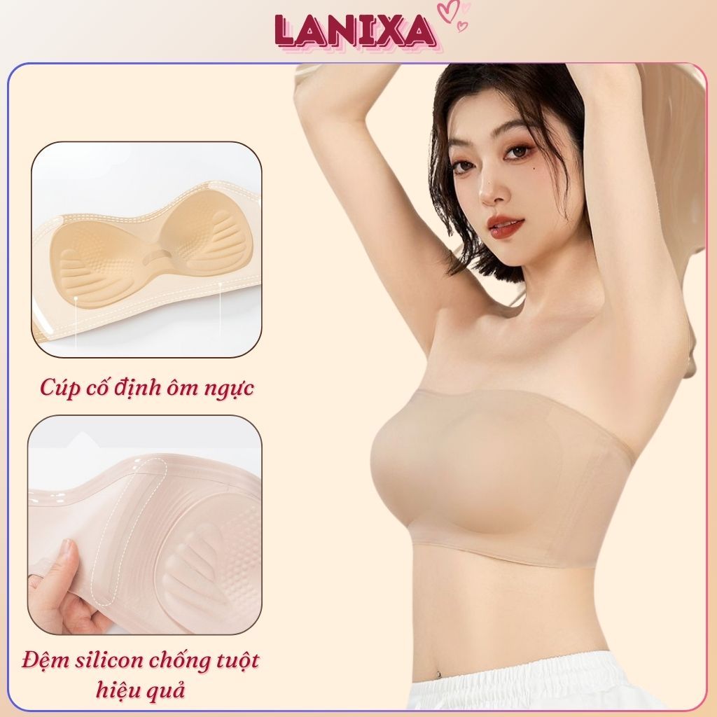 Áo ngực nữ quây ngang không dây cao cấp su mềm mịn viền silicon bám da giữ ngực nâng đỡ LANIXA AG86