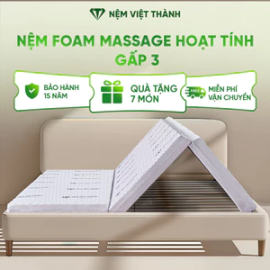 Nệm Foam Gấp 3 Massage Than Hoạt Tính Việt Thành Cao Cấp, Kháng Khuẩn, Khử Mùi, Gấp Gọn Tiện Lợi.